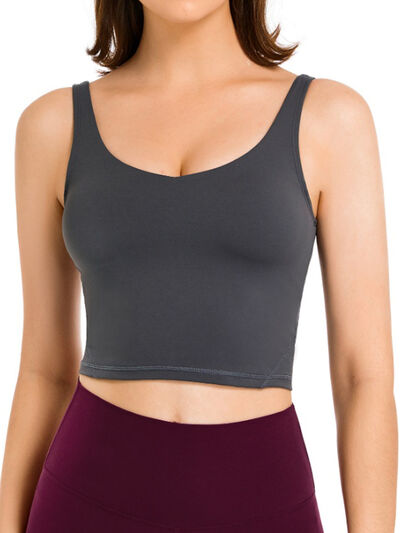 Scoop Neck Wide Strap Active Tank Charcoal 4 