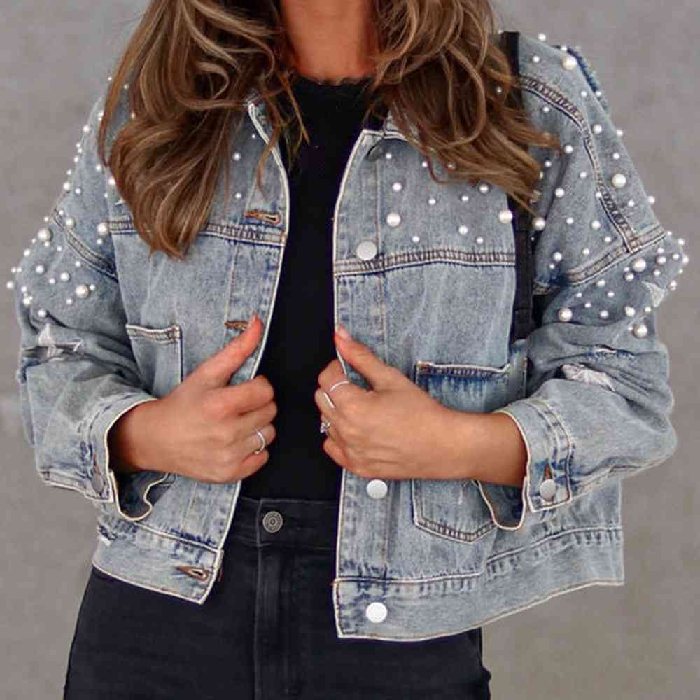 Bead Detail Denim Jacket Light S 