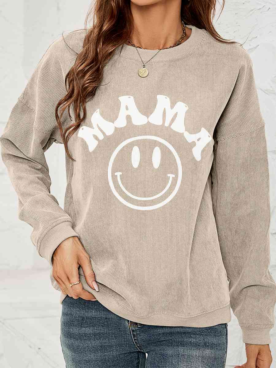 Round Neck Long Sleeve MAMA Graphic Sweatshirt   