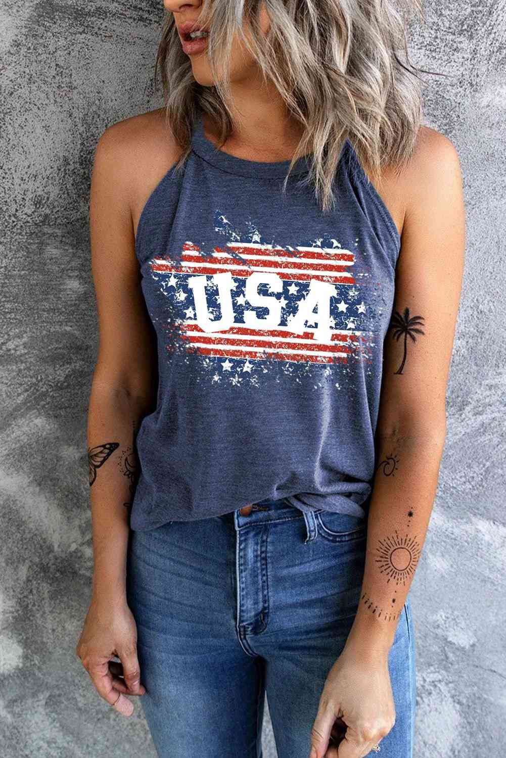 US Flag Graphic Tank Dusty  Blue S 