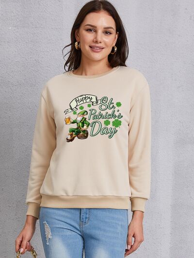 HAPPY ST. PATRICK'S DAY Round Neck Sweatshirt Khaki S 