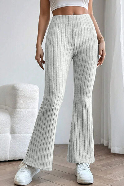 Basic Bae Full Size Ribbed High Waist Flare Pants Light Gray S 