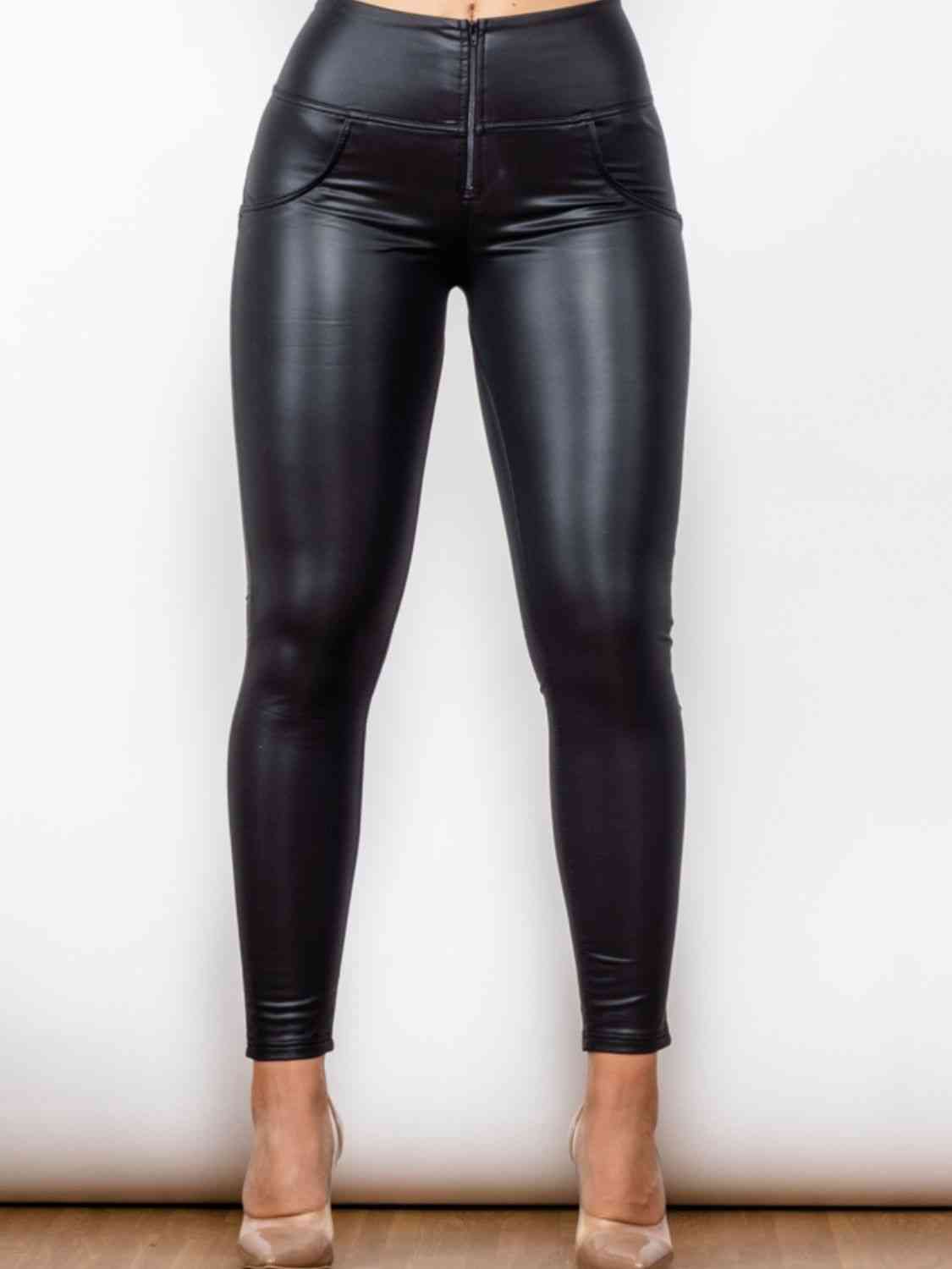 Matte PU Leather Long Pants Black XS 