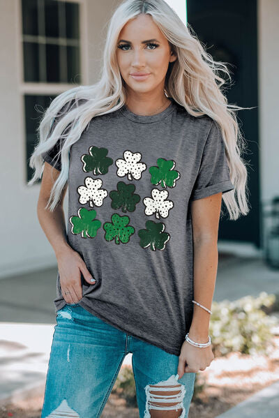 St. Patrick's Day Lucky Clover Round Neck Short Sleeve T-Shirt   