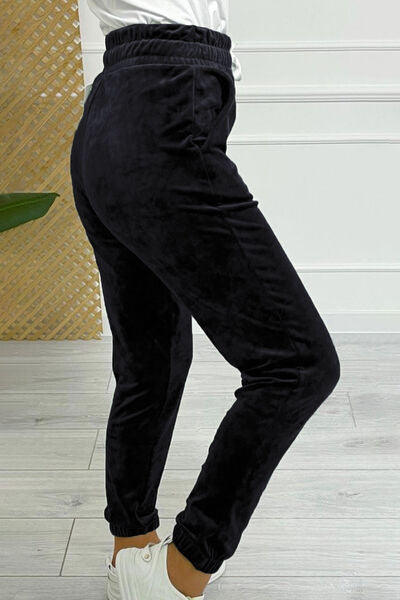 Wide Waistband Drawstring Cropped Joggers   