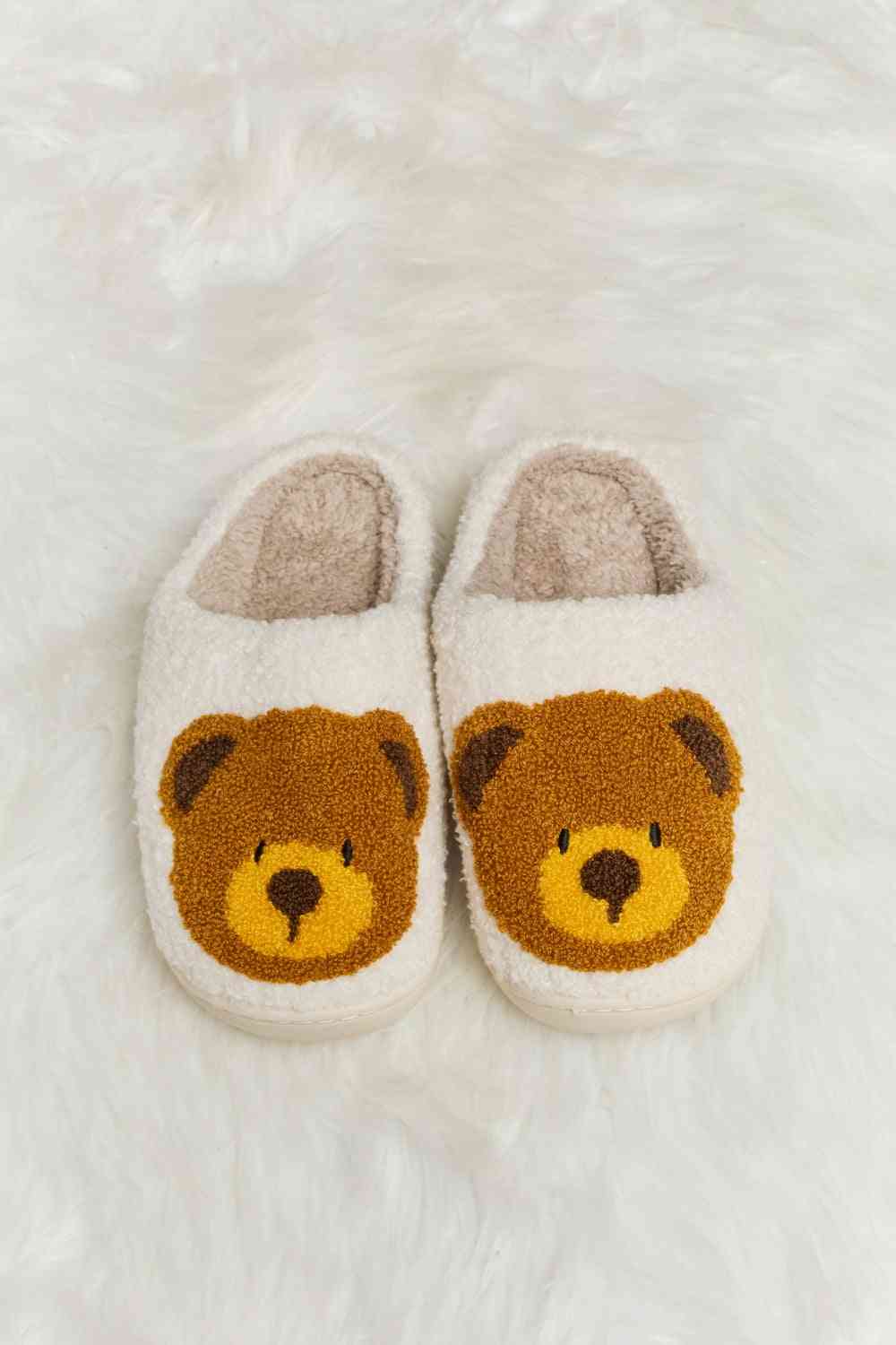 Melody Teddy Bear Print Plush Slide Slippers   