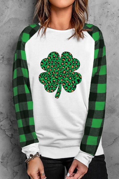 Lucky Clover Round Neck Long Sleeve T-Shirt Mid Green S 