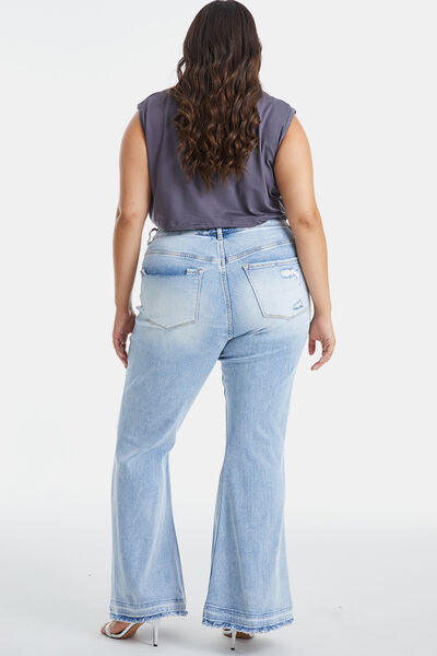 BAYEAS Full Size Distressed Raw Hem High Waist Flare Jeans   