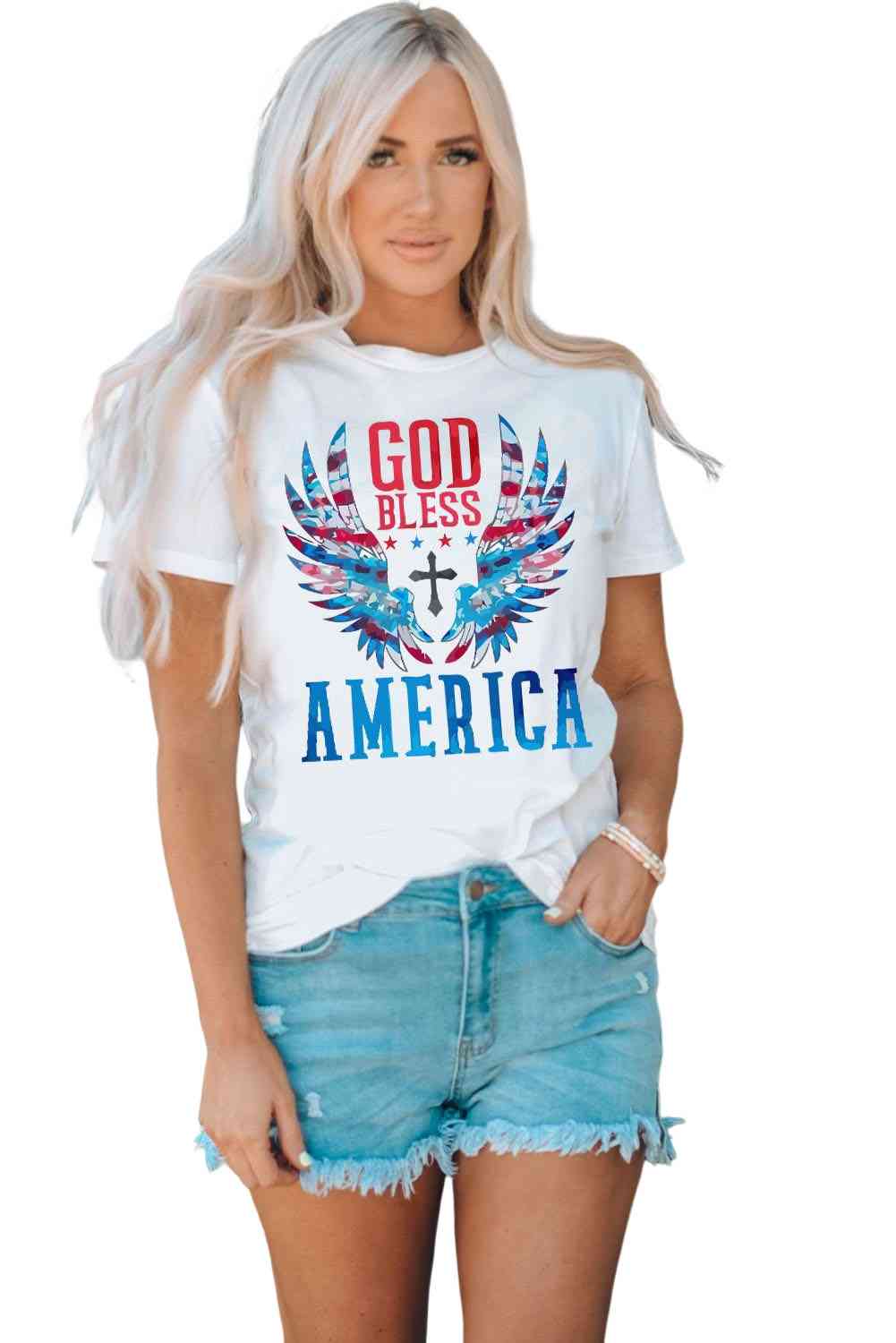 GOD BLESS AMERICA Cuffed Tee Shirt   