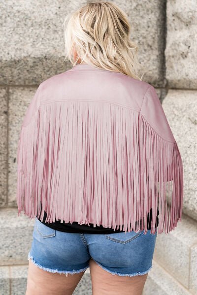 Plus Size Fringe Open Front Jacket   