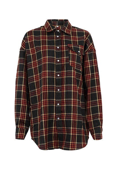 Plaid Snap Down Dropped Shoulder Shirt   