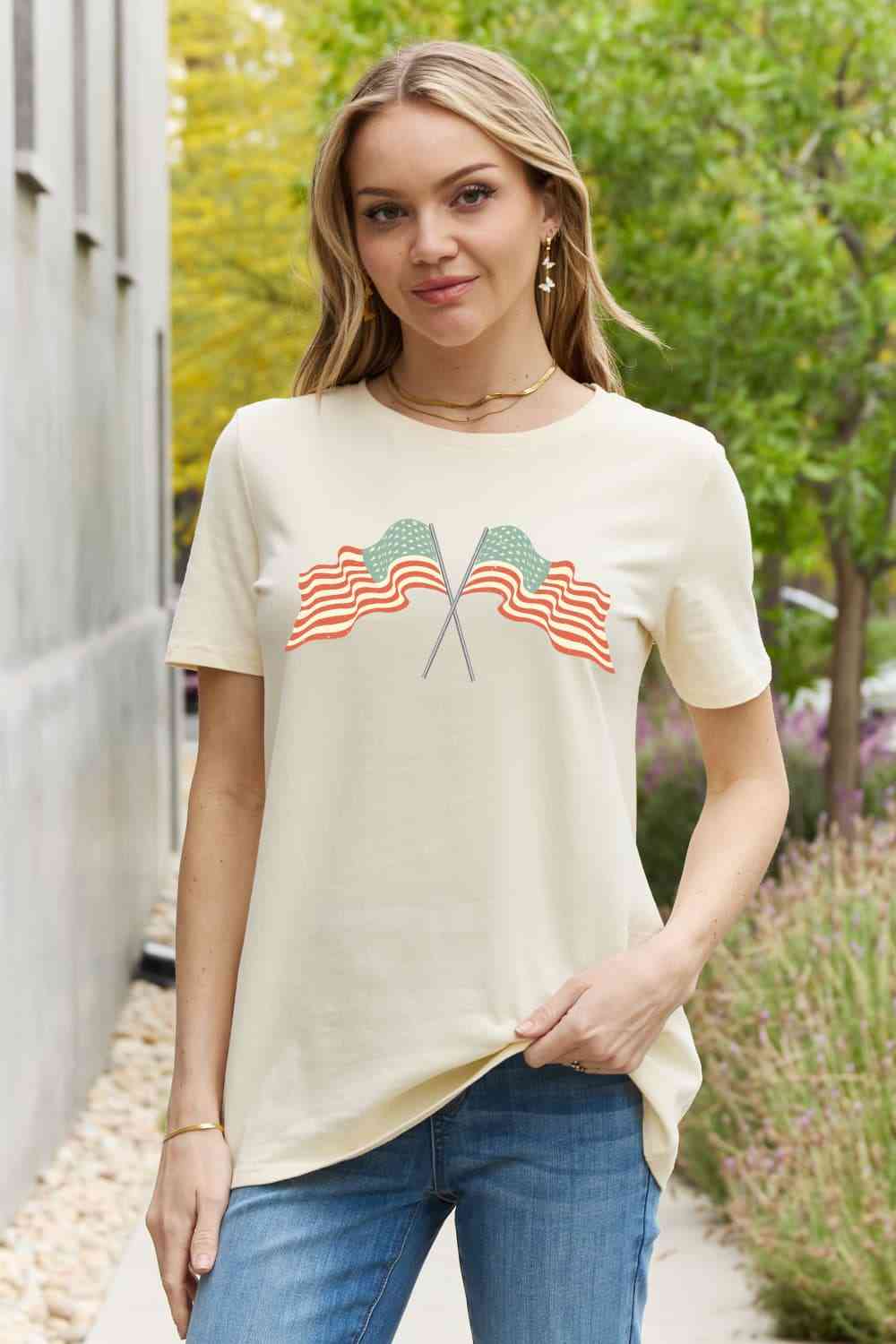 Simply Love US Flag Graphic Cotton Tee Ivory S 