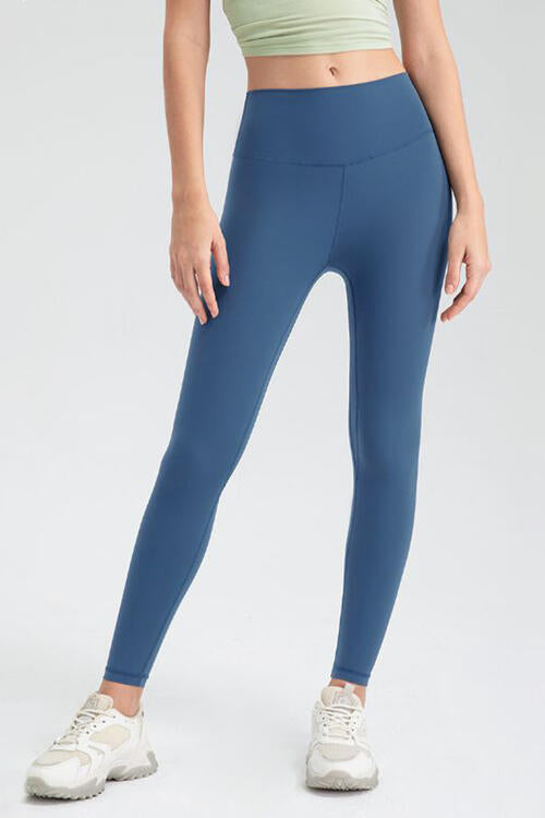 Wide Waistband Slim Fit Active Leggings Dusty  Blue S 