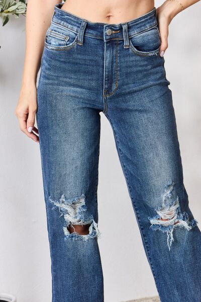 Judy Blue Full Size High Waist 90's Distressed Straight Jeans   