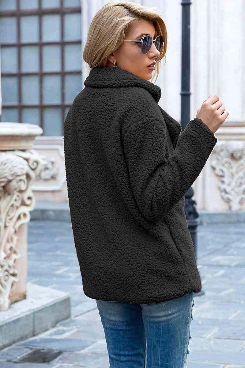 Full Size Lapel Collar Sherpa Coat   