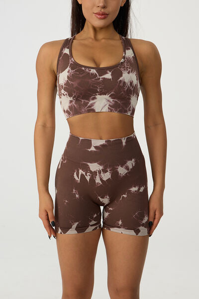 Crisscross Printed Tank and Shorts Active Set Chestnut S 