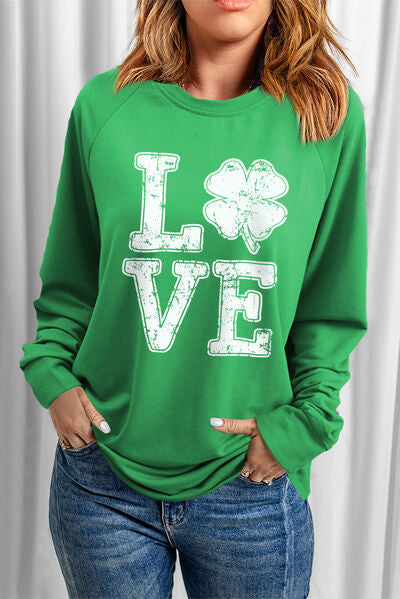 LOVE Lucky Clover Round Neck Sweatshirt Mid Green S 